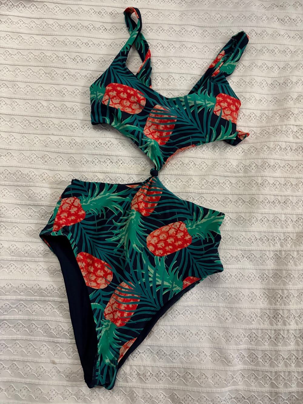 Aerie Pineapple Print Cut Out One Piece Swimsuit High Cut Medium Tropical